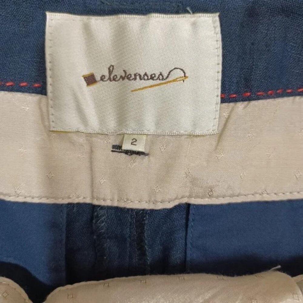 Anthropologie Elevenses High-Rise Navy Linen Blend Pants, Size 2 - Picture 5 of 6